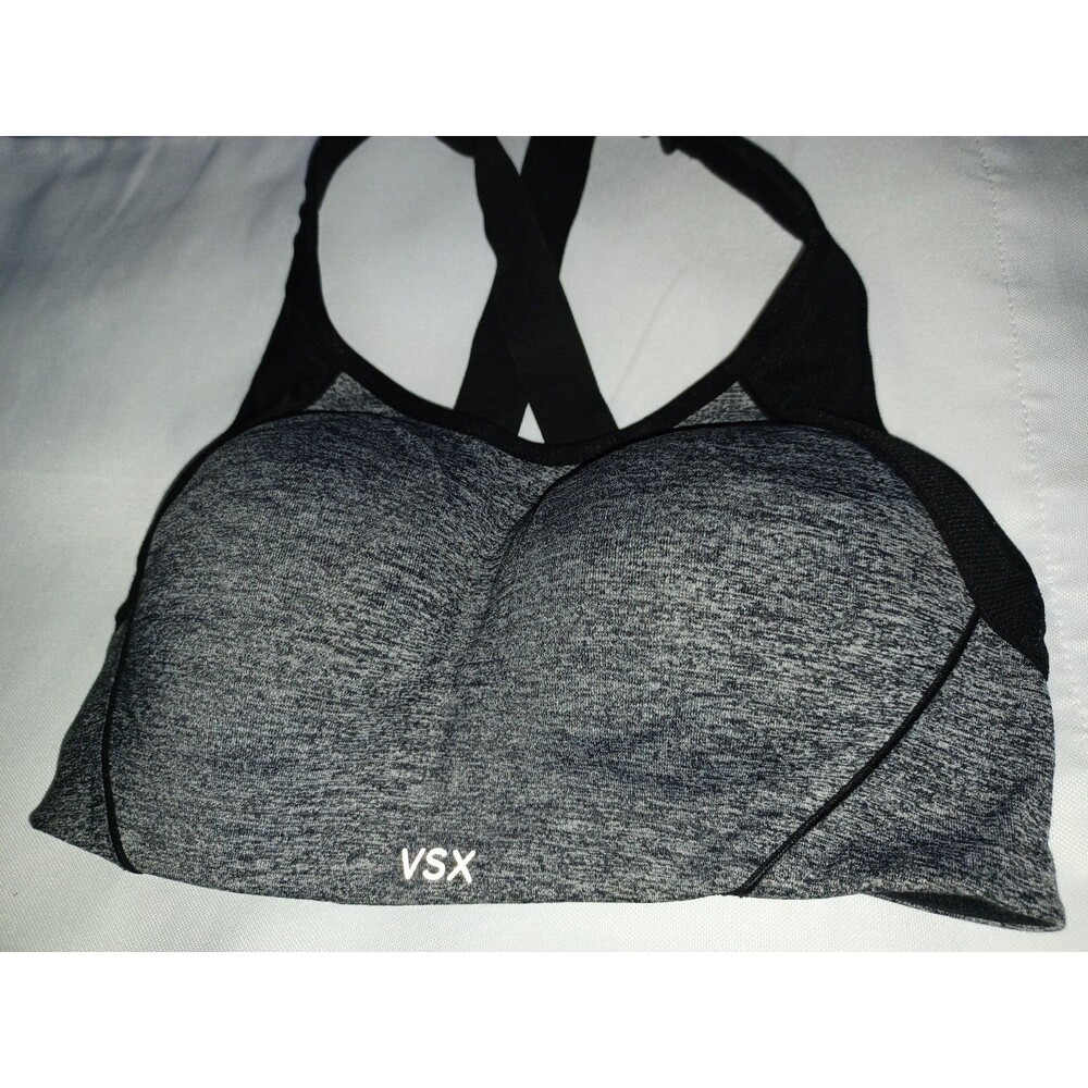 Victoria Secret 32C Sport BRA Push up Gym Knockout Pink VSX logo gray black